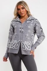 womens paisley long sleeve knitted jumper cardigan with double zip styledup uk