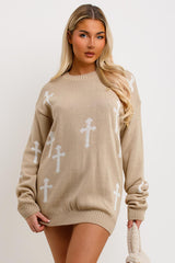 womens long sleeve jumper dress with crosses