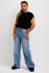 sleeveless knitted crop jumper with contrast edges