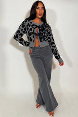 leopard knitted cardigan with satin bow tie front christmas party outfit styledup