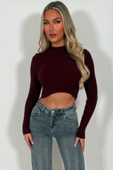 burgundy knitted crop jumper styledup 