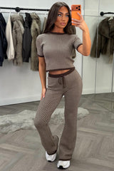 womens brown check knitted loungewear set styledup uk