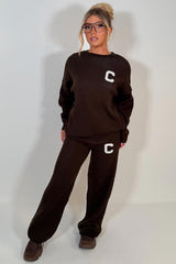 knitted loungewear co ord set brown womens couture club 