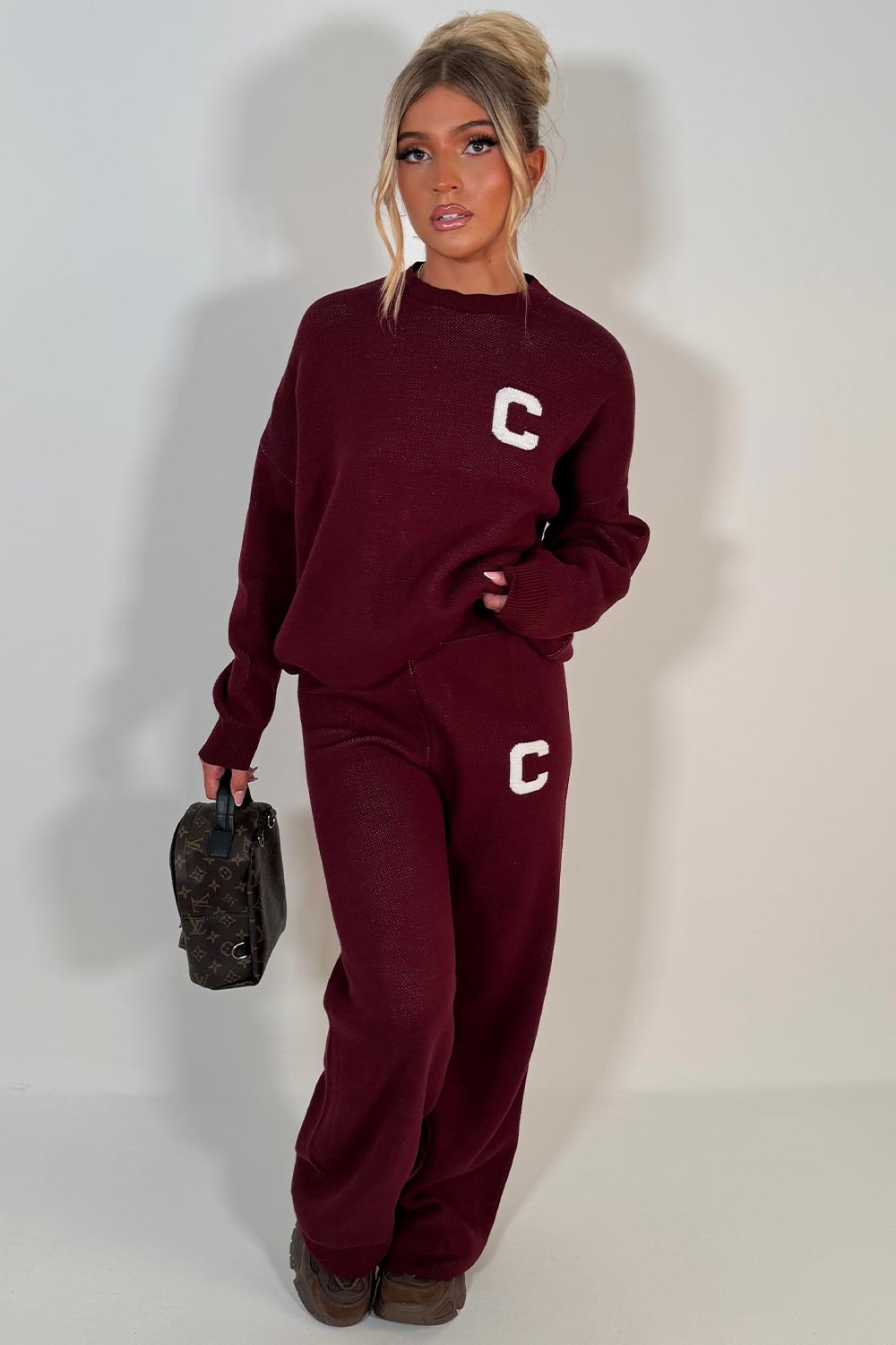 womens couture club burgundy knitted lounge set styledup uk