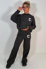 knitted loungewear co ord set charcoal grey womens couture club 