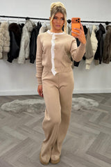 knitted jumper with gold buttons and trousers two piece set styledup uk
