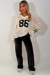 long sleeve knitted jumper with boston slogan styledup 