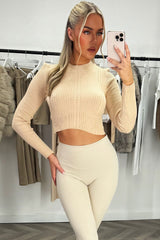 beige knitted crop jumper styledup 