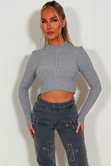 long sleeve round neck knitted jumper womens 