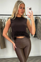 womens crop knitted top with faux fur trim styledup