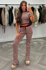 womens burgundy striped knitted lounge set styledup uk