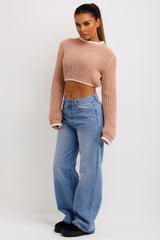 long sleeve knitted jumper with contrast edges