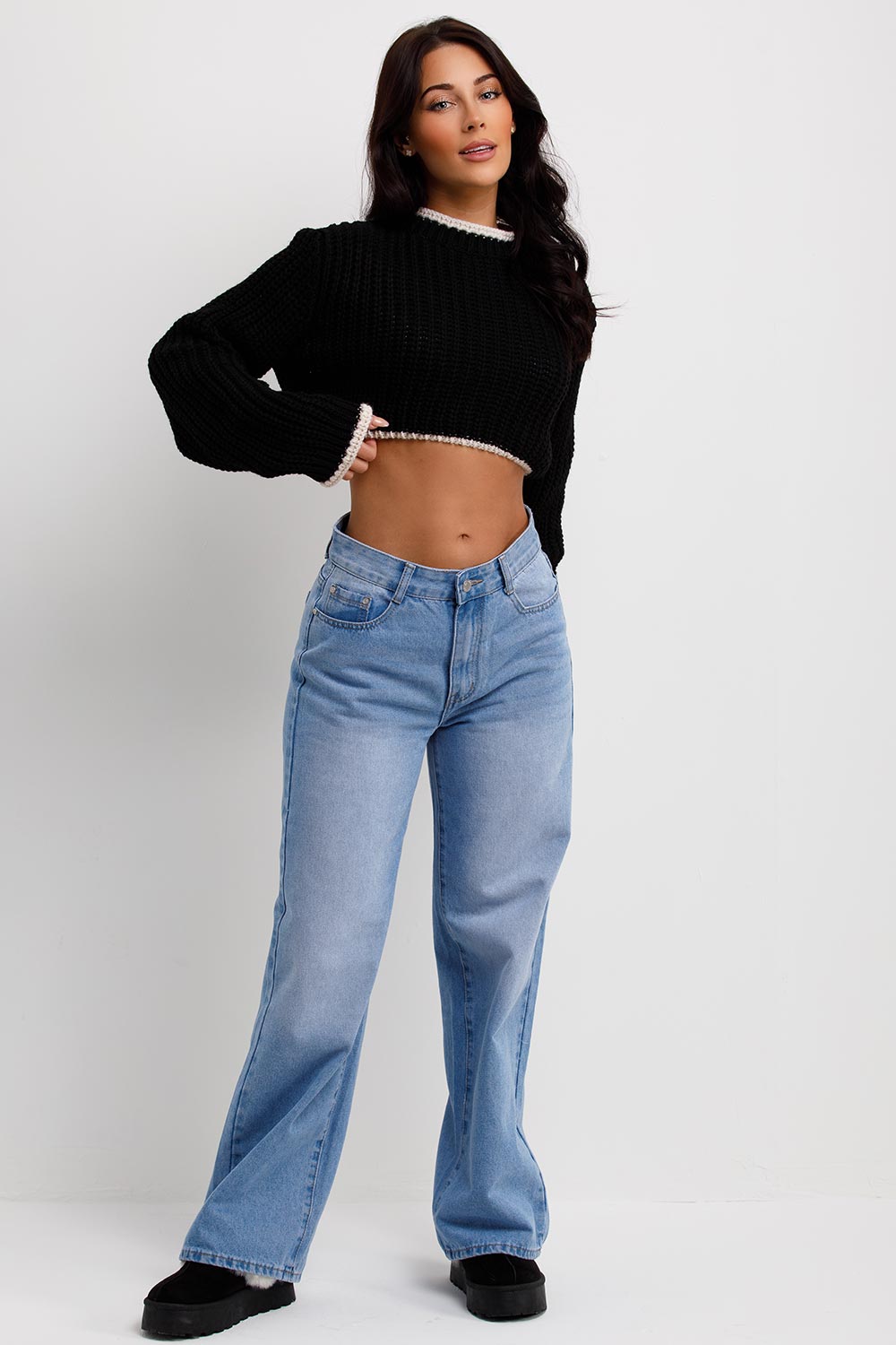 knitted crop jumper with long sleeves