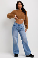 long sleeve crop jumper with contrast edges