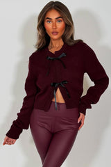 knitted cardigan with satin bow tie front christmas party outfit styledup