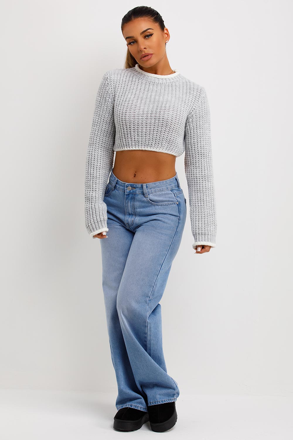 contrast edge long sleeve knitted jumper