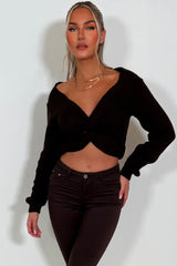 long sleeve twist front knitted jumper cropped styledup womens