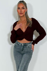 twist front long sleeve knitted jumper styledup