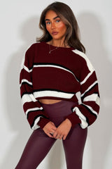 crop knitted jumper with long sleeves oversized striped womens knitwear 