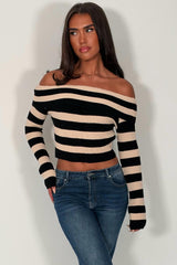 knitted off shoulder crop jumper styledup uk