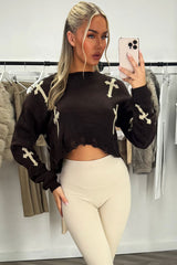 knitted cropped jumper brown