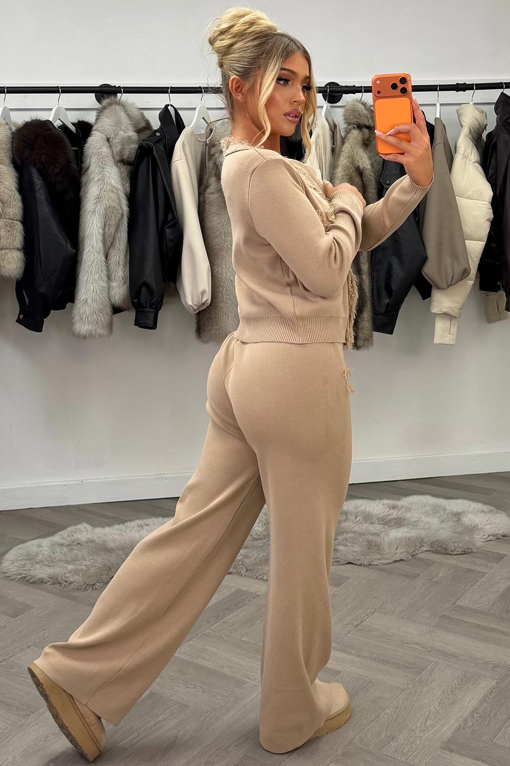 gold button knitted jumper top and trousers two piece co ord set occasion christmas party holiday outfit for winter uk