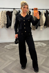 knitted jumper with gold buttons and trousers two piece set styledup uk