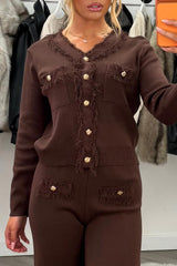knitted jumper with gold buttons and trousers two piece set styledup uk