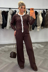 gold button knitted jumper and trousers two piece set womens night out christmas party outfit uk