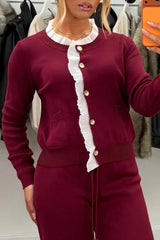 knitted jumper with gold buttons and trousers two piece set styledup uk