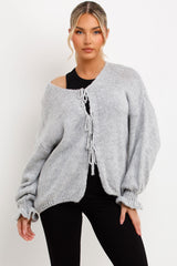 long sleeve tie front knitted cardigan womens knitwear