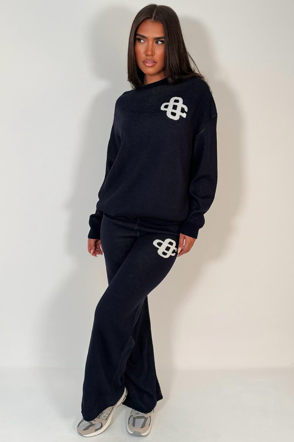 knitted loungewear co ord set navy womens couture club 