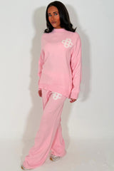 womens knitted lounge set with contrast emblem pink couture club womens 