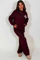 burgundy knitted lounge set couture club womens uk