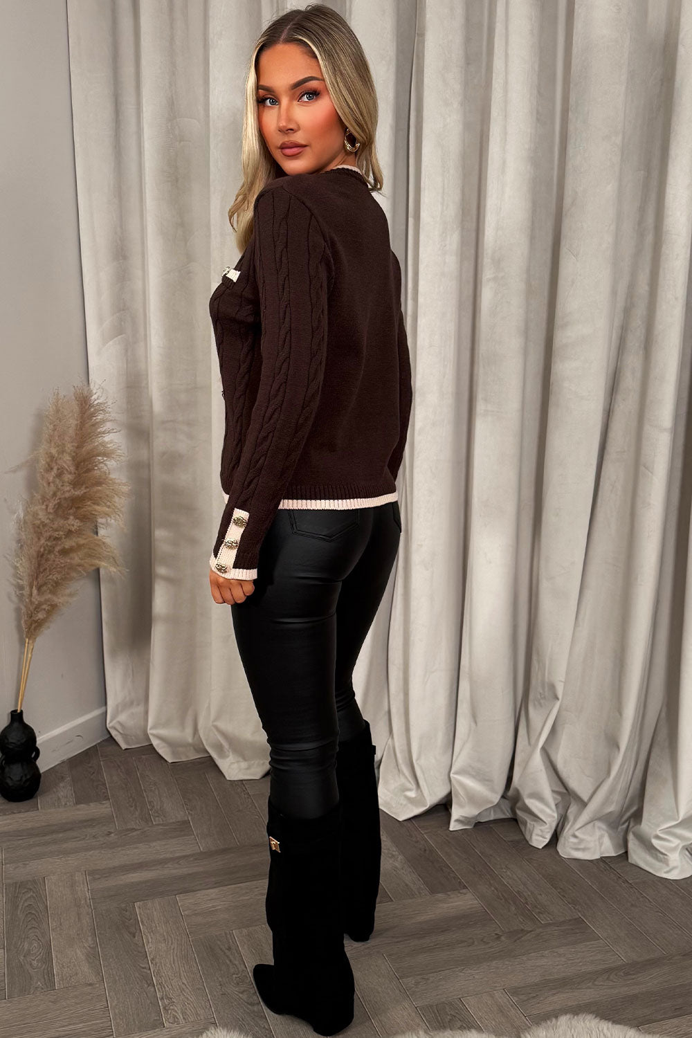 womens long sleeve knitted jumper with gold buttons christmas outfit uk