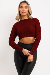 UK women crop jumper cable knit