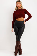 long sleeve crop jumper cable knit high-waisted friendly cable knitwear