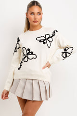 diamante butterfly detail knitted jumper christmas market outfit for womens