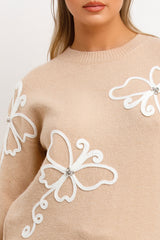 diamante butterfly detail knitted jumper christmas market outfit for womens