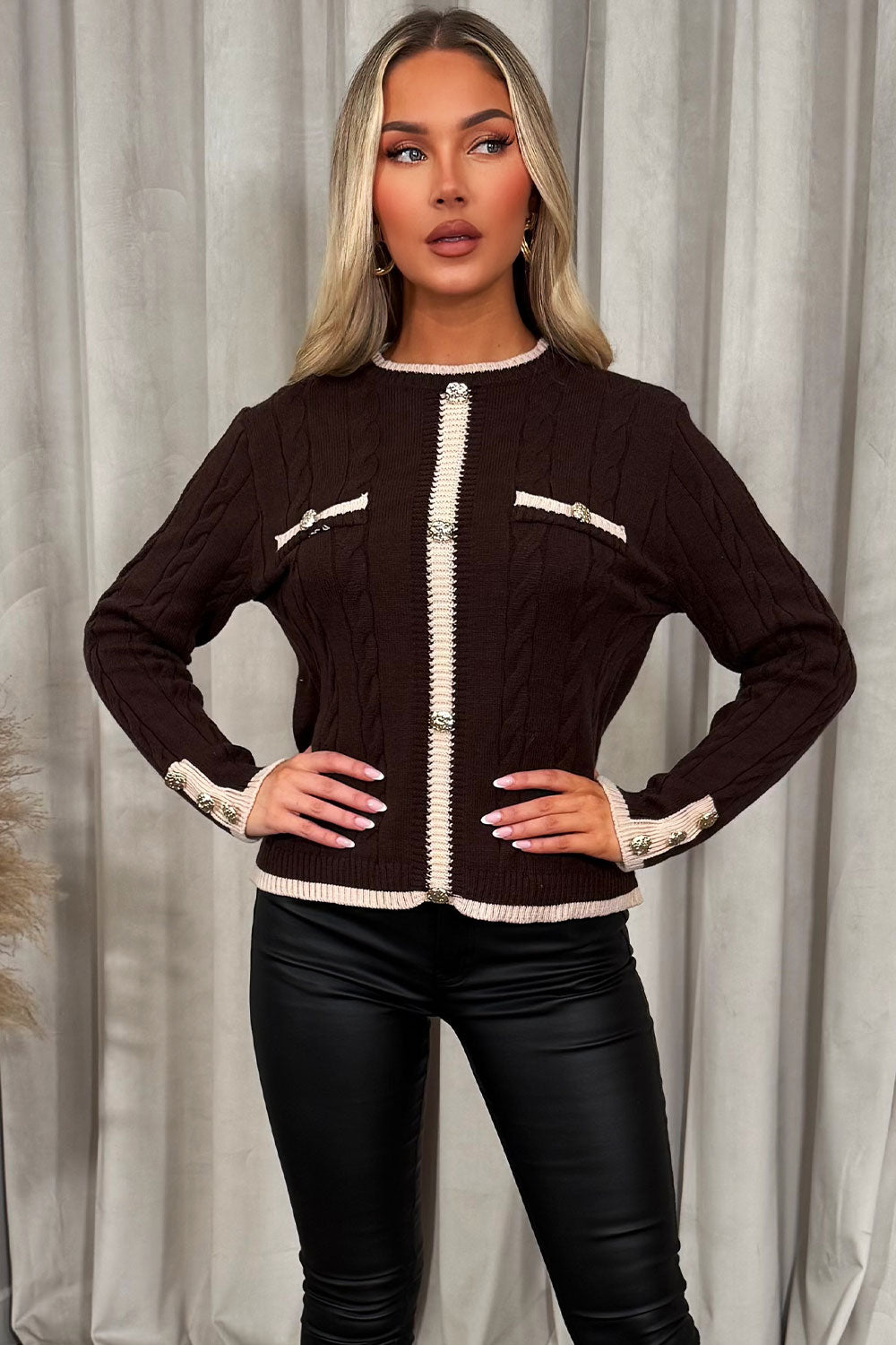 womens long sleeve gold button knitted jumper styledup