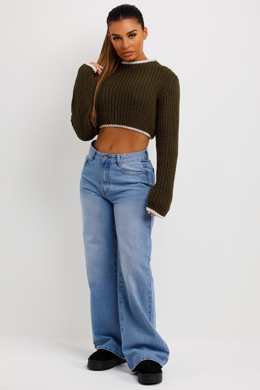 cropped long sleeve knitted jumper