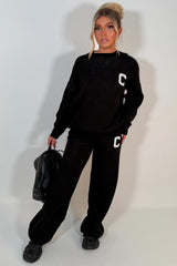 knitted loungewear co ord set black womens couture club 