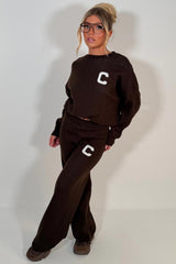 womens knitted sweatshirt jumper and knitted trouser lounge set couture club uk sale