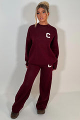 womens knitted sweatshirt jumper and knitted trouser lounge set couture club uk sale