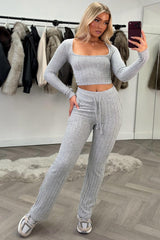 zara womens ribbed lounge set grey uk styledup