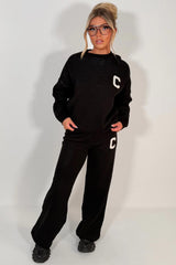 womens knitted sweatshirt jumper and knitted trouser lounge set couture club uk sale
