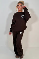 womens knitted loungewear set couture club contrast emblem co ord 