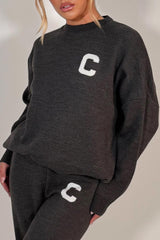 womens couture club charcoal grey knitted lounge set styledup uk