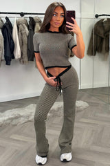 knitted loungewear set for womens with black contrast check styledup uk
