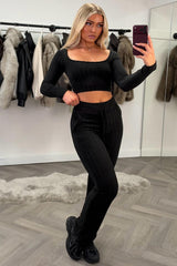 long sleeve ribbed loungewear co ord set 